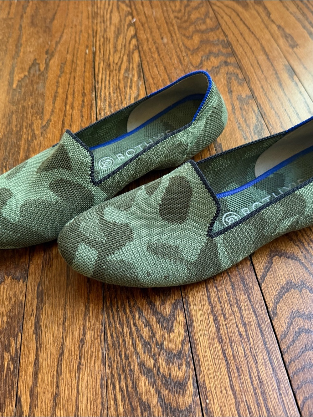 Rothy's Green Camouflage Knit Slip-Ons